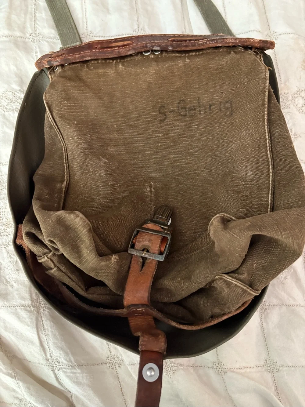 Vintage Swiss Military canvas and leather Bread bag